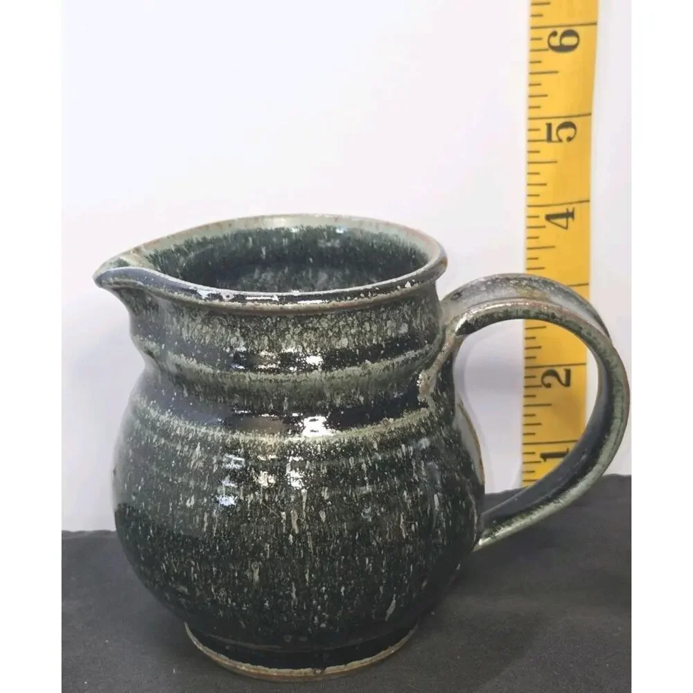 Hand Thrown Studio Pottery Ceramic Drip Glaze Pitcher Spiral Stoneware Signed